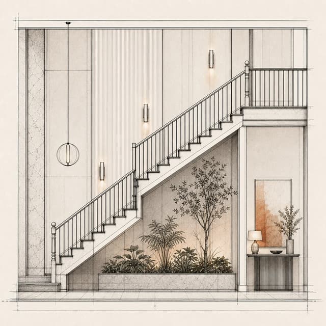 Stairs and Railings, made with Stairs brushes from Interior Elevation Brushes for Procreate