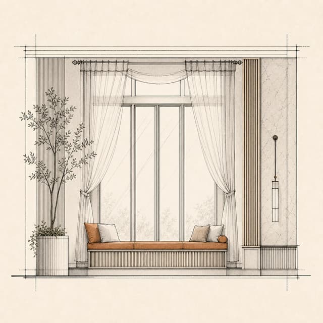 Windows and Curtains, made with Windows brushes from Interior Elevation Brushes for Procreate