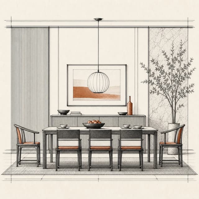 Dining Tables and Chairs, made with Dining Tables brushes from Interior Elevation Brushes for Procreate